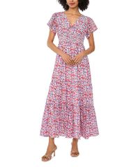 美品 エスゼットブロックプリント 花柄 マキシワンピース Aライン