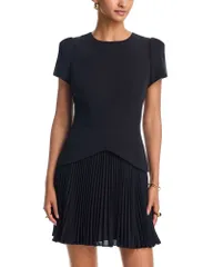 ミリー レディース トップス ワンピース プリーツ ミニ MILLY Haddy Pleated Short Sleeve Mini Dress Black ブラックのサムネイル
