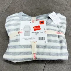 送料無料 新品 Hanes ヘインズ ラウンジウェアセット 長袖 ショートパンツ レディース Mサイズ グレー×ホワイト 600 / 517535 在★6のサムネイル