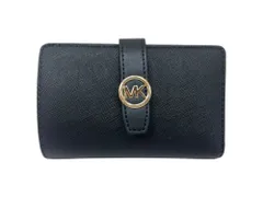 MICHAEL KORS (マイケルコース) GREENWICH エンベロープ トライフォールド ウォレット 二つ折り財布 MKサークルロゴ 3555GGRF6L ブラック レディース/028のサムネイル