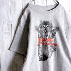 【存在感抜群】90s Vintage 古着 CAT PRINT T-SHIRT グレー 猫 キャット アニマル 動物 グラフィックプリント 古着 カットソー 半袖Tシャツ #N2147のサムネイル