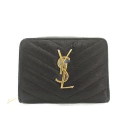 サンローランパリ カサンドラ YSL キャビアスキン 二つ折財布 ジップ
