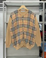 (L) BURBERRY バーバリー 90s ノヴァチェック CHECK パータン ラウンドネック コットン ニット カーディガン ベージュのサムネイル