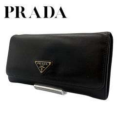 美品正規品 本物 付属品ありプラダPRADA 長財布レザー ブラックロゴ金具