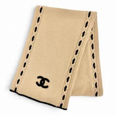 極美品△CHANEL シャネル 25A AAB111 B20763 カシミヤ100％ ココマーク ロング マフラー ベージュ ブラック イギリス製 レディースのサムネイル