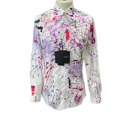 未使用 DOLCE＆GABBANA ドルチェ&ガッバーナ Color Splash ペイント スプラッター 長袖シャツ G5GZ3Z コットン ホワイト (サイズ38) カジュアル アート 個性的 デイリー イタリア製のサムネイル