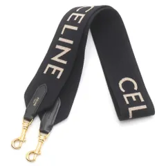CELINE (セリーヌ) Short Strap ショート ショルダーストラップ ジャガード ロゴ ゴールド金具 ブラックのサムネイル