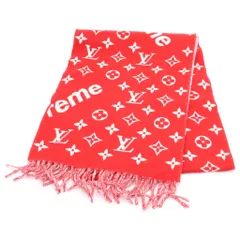 LOUIS VUITTON (ルイヴィトン) 17AW ×Supreme Monogram Scarf カシミヤ混 モノグラム 総柄 フリンジ マフラー ストール ショール スカーフ レッド MP1890のサムネイル