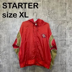 【T-1696】STARTER スターター XLサイズ NFL サンフランシスコ49ers ナイロンジャケット フード付き 赤 ビッグサイズ 古着のサムネイル