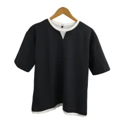 アー・ヴェ･ヴェ ミッシェルクラン a.v.v Tシャツ カットソー プルオーバー クルーネック レイヤード 風 切替 無地 半袖 L グレー 白 ホワイトのサムネイル