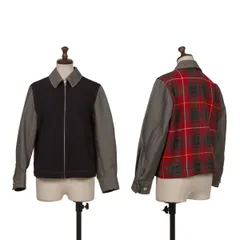 ローブドシャンブル コムデギャルソンrobe de chambre COMME des GARCONS タータンチェック切替デザインブルゾン 紺グレー赤Mのサムネイル