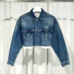新品級 Sサイズ ミュウミュウ レディース クロップド ウォッシュ ダメージ デニム デニムジャケットのサムネイル
