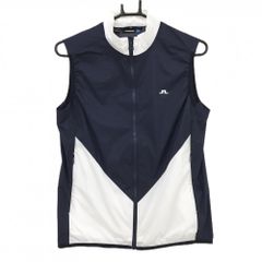 【超美品】ジェイリンドバーグ ナイロンベスト ネイビー×白 切替 レディース M ゴルフウェア J．LINDEBERG