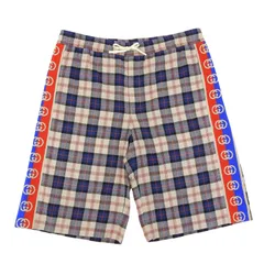 美品▲GUCCI グッチ 625893 コットン リネン インターロッキングG サイドライン ハーフパンツ マルチ 50 イタリア製 正規品 メンズのサムネイル