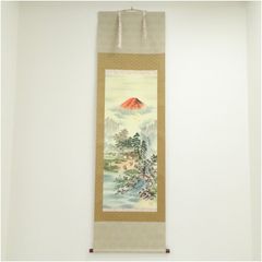 美品 掛け軸 竹角謙一作 四神相応山水図 共箱 縁起物 二重箱 太巻き付