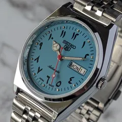 稼働品 SEIKO セイコー5 自動巻き 80s ヴィンテージ アイスブルー文字盤 アラビア数字 ステンレススチール 3針 デイデイトのサムネイル