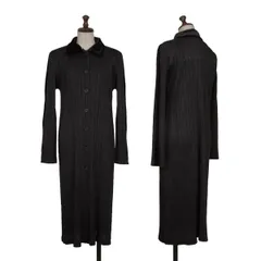 プリーツプリーズPLEATS PLEASE ベロア切替プリーツロングジャケット 黒3のサムネイル
