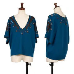 ヒロコビスHIROKO BIS ウールエンブロイダリードルマンニットトップス 青茶M位のサムネイル