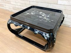 螺鈿細工　ローテーブル　伝統工芸　黒漆塗り　硝子板付き 螺鈿細工 座卓 ローテーブル 黒漆調 VINTAGE 年代物 - メルカリ