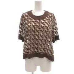 ヒロココシノ HIROKO KOSHINO プレタポルテ prêt-à-porter ニット カットソー シアー 茶 ブラウン 幾何学模様 ラウンドネック 半袖 /ML ■ECF006のサムネイル