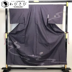 付下げ 越山紬 刺し子伝説 雪の結晶 紫烏色 ガード加工 しつけ糸 K-4256のサムネイル