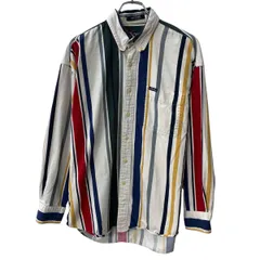 90s CHAPS RALPH LAUREN 長袖 ストライプシャツ L ホワイト マルチカラー チャップスラルフローレン ボタンダウン 90年代 春物 a807-5528のサムネイル