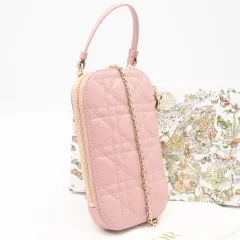 ★3日以内返品可★ 極美品 Christian Dior クリスチャンディオール カナージュ ラムスキン レディディオール フォンホルダー S0872ONMJ 2wayショルダーバッグ ピンク ラムスキン レディースのサムネイル