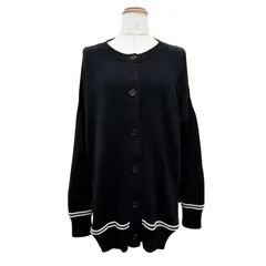 極美品△MARNI マルニ 24SS CDMD0309Q0 コットン インターシャロゴ キモノスリーブ ニット カーディガン ブラック ホワイト 40 正規品のサムネイル