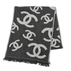 未使用品◇CHANEL シャネル ウール カシミヤ混 ココマーク フリンジ付き マフラー ショール ストール グレー イタリア製 レディースのサムネイル