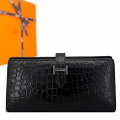 極美品 HERMES べアン スフレ アリゲーター クロコダイル 財布 ブラック エルメス ベアンスフレ 長財布 ブラック レディース メンズ エキゾチックレザーのサムネイル