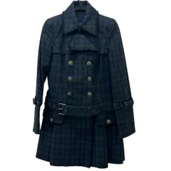 【BURBERRY BLUE LABEL/バーバリーブルーレーベル】チェック柄 トレンチコート コットン/ポリウレタン/牛革 グリーン/ネイビー レディース 【中古】【真子質店】【GD】のサムネイル