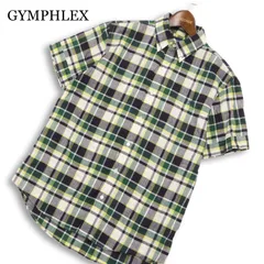 GYMPHLEX ジムフレックス 春夏★ 半袖 チェック柄 ロゴ刺繍 ボタンダウン シャツ 日本製 Sz.M メンズのサムネイル