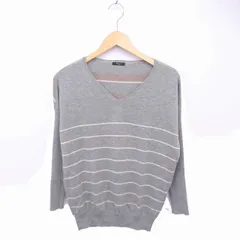 シェトワ Chez toi ニット セーター ボーダー Vネック 薄手 ウール混 長袖 M グレー /TT45のサムネイル