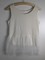 【美品】ルノンキュール タンクトップ チュール 白 アイボリー ノースリーブ カットソー 切り替え 異素材 フリル ペプラム 裾シアー レイヤード 重ね着 インナー 体型カバー 上品 きれいめ 大人カジュアル デート 春夏 レディース【送料無料・即購入OK】のサムネイル
