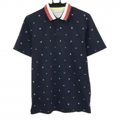 【美品】トミーヒルフィガーゴルフ 半袖ポロシャツ ネイビー×白 ロゴ総柄 メンズ L ゴルフウェア Tommy Hilfiger Golfのサムネイル