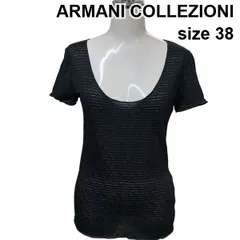 □ アルマーニコレツォーニ ARMANI カットソートップス オーバルネック 半袖 シアー シャーリング プルオーバー 黒 38 M レディース Z6C434のサムネイル