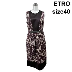 ◆ エトロ ETRO ワンピース ひざ丈 ノースリーブ ラウンドネック 花柄 総柄 パープル系 シルク ウール 40 M～L レディース S6H459のサムネイル