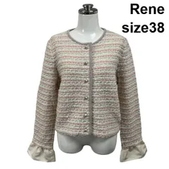 ◇ ルネ Rene ジャケット 長袖 クルーネック パール調ボタン カフス取り外し可 ラメ ピンク 毛 38 M 9号 レディース S6H452のサムネイル