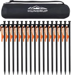 HUNDRUP【強化版】 ペグ 20cm/25cm/30cm/40cm 10本/16本 ペグセット 鍛造ペグ レーザー溶接 反射材入りロープ スチール ソリッド 収納ケース付き 設営用具 キャンプ テントペグ アウトドア 登山 硬い土 砂地 草地用のサムネイル