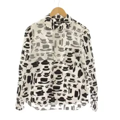 コムデギャルソンブラック COMME des GARCONS BLACK シャツ 総柄 長袖 S 白 ホワイト 黒 ブラック 帽子柄 丸襟 1M-B004 /YM13のサムネイル