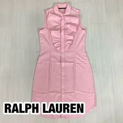 RALPH LAUREN ラルフローレン フリル ノースリーブ シャツワンピース size7 ライトピンク インパクト21 総丈88cm 肩幅30.5cm 身幅(脇下)39.5cm 裾幅48cm【古着】のサムネイル