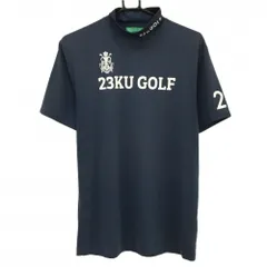 【超美品】23区ゴルフ 半袖ハイネックシャツ ネイビー×白 ロゴプリント メンズ L ゴルフウェア 23区のサムネイル