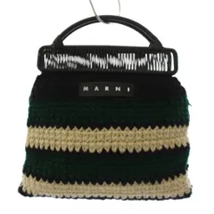 マルニ MARNI クロシェ ニット ハンドバッグ ボーダー柄 緑 黒 /BM6のサムネイル