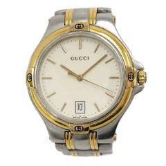 新品電池交換/美品/稼働 グッチ 9000M コンビカラー アイボリー ドレス