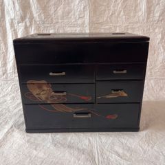 木製 漆器 小引き出し 裁縫箱 小物入れ 蒔絵 花鳥図 アンティーク