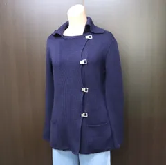 HERMES エルメス ニット ジャケット シルク×ナイロン ネイビー×シルバー金具 SMサイズのサムネイル
