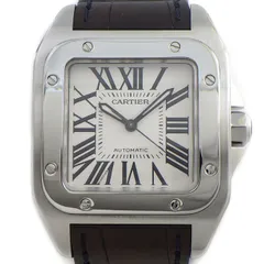 カルティエ Cartier 腕時計 サントス100 MM W20106X8 スクエア シルバー文字盤 SS ブラック アリゲーターレザーベルト 自動巻き 【中古】のサムネイル