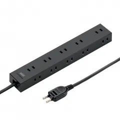 サンワサプライ 電源タップ 2P 10個口 強力ネオジムマグネット シャッター付 2m ブラック TAP-2210-2BKのサムネイル
