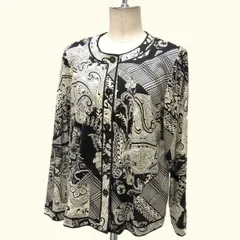 美品 定価15万円☆LEONARD レオナール シルクウール ノーカラー カーディガン ジャケット サイズ42 総柄 ペイズリー 花柄 大きいサイズのサムネイル
