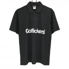 【超美品】ゴルフィッカーズ 半袖ポロシャツ 黒×白 ロゴプリント メンズ L ゴルフウェア Golfickersのサムネイル